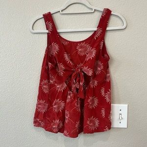 Madewell silk tank, altered to size XS, red palm print